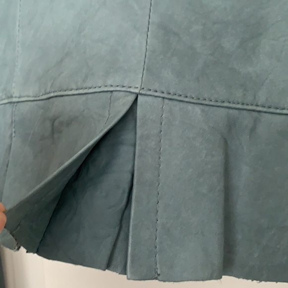 💙NWOT 100% LEATHER JACKET ROBIN’s EGG BUTTER SOFT PEPLUM ZIP MANDARIN COLLAR🐦 - Picture 10 of 15